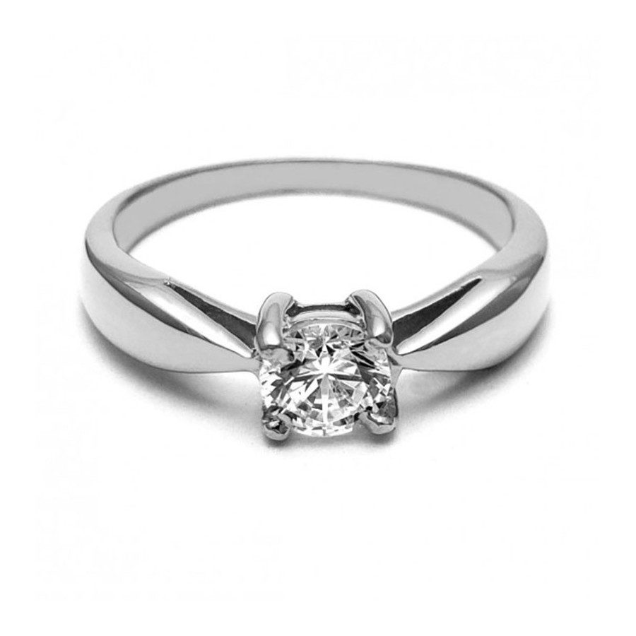 Anillo de Compromiso, oro blanco 14k, peso aproximado 3.68gr, gema zirconia de 5 milímetros de diámetro.