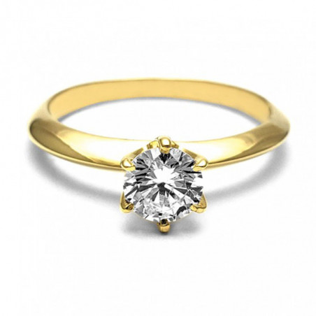 Anillo de Compromiso, oro amarillo 14k, peso aproximado 2.3gr, gema zirconia de 5 milímetros de diámetro.