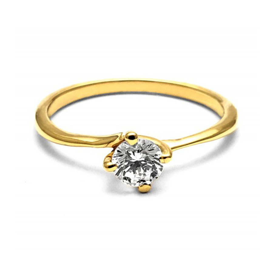 Anillo de Compromiso, oro amarillo 14k, peso aproximado 1.98gr, gema zirconia de 4.5 milímetros de diámetro.