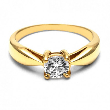 Anillo de Compromiso, oro amarillo 14k, peso aproximado 3.68gr, gema zirconia de 5 milímetros de diámetro.