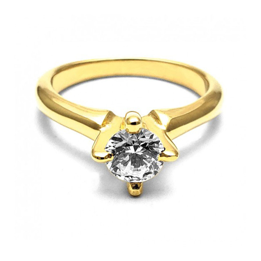 Anillo de Compromiso, oro amarillo 14k, peso aproximado 3.29gr, gema zirconia de 5 milímetros de diámetro.
