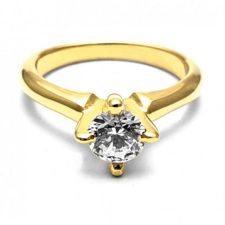 Anillo de Compromiso, oro amarillo 14k, peso aproximado 3.29gr, gema zirconia de 5 milímetros de diámetro.