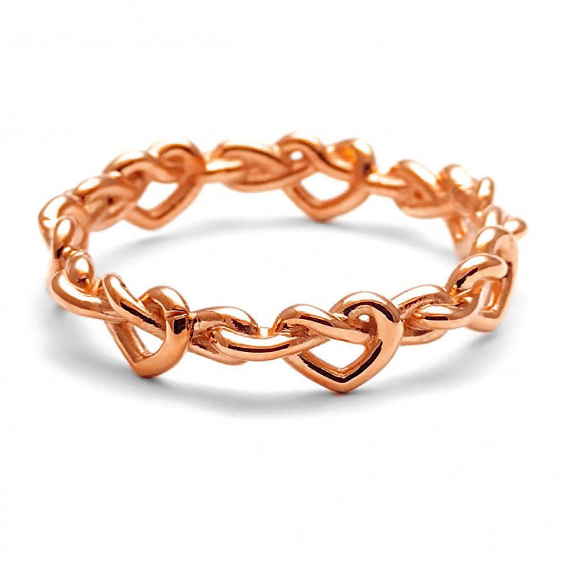 Anillo corazones oro rosa 14k, peso aproximado 2.6gr, ancho de anillo 4 milímetros