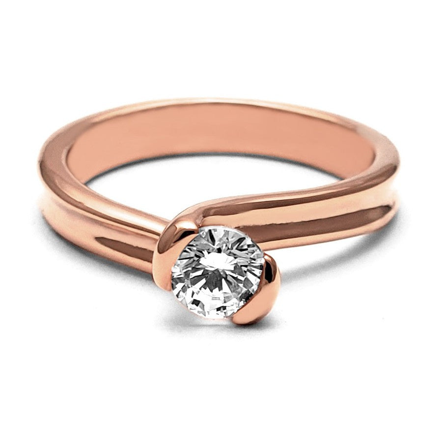 Anillo de Compromiso Bypass | Oro Rosa 14K | Zirconia de 4.5 mm | Peso aprox. 3.98 g