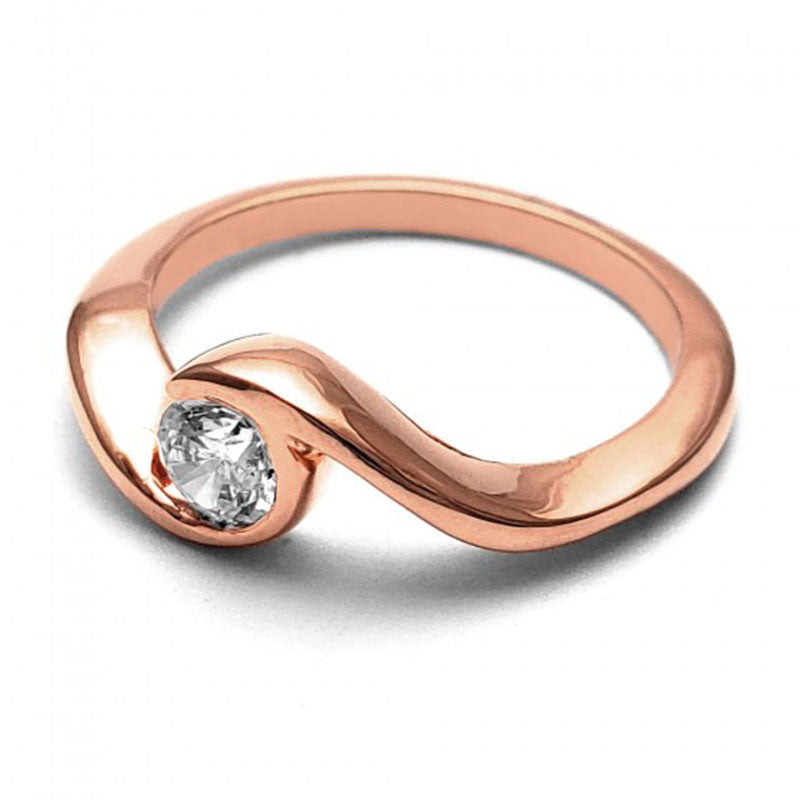 Anillo de Compromiso Bypass | Oro Rosa 14K | Zirconia de 5 mm | Peso aprox. 3.74 g