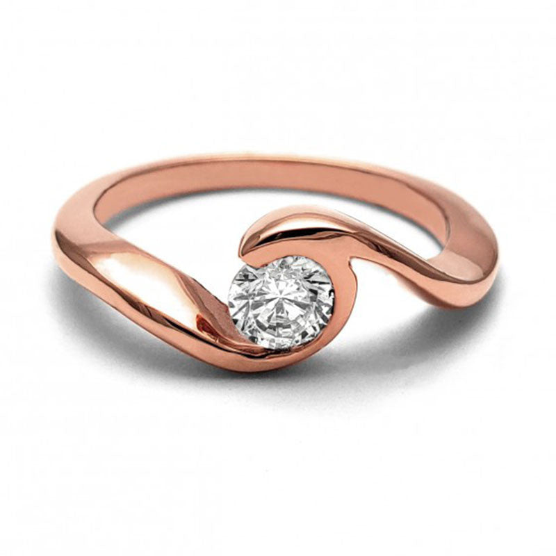 Anillo de Compromiso Bypass | Oro Rosa 14K | Zirconia de 5 mm | Peso aprox. 3.74 g