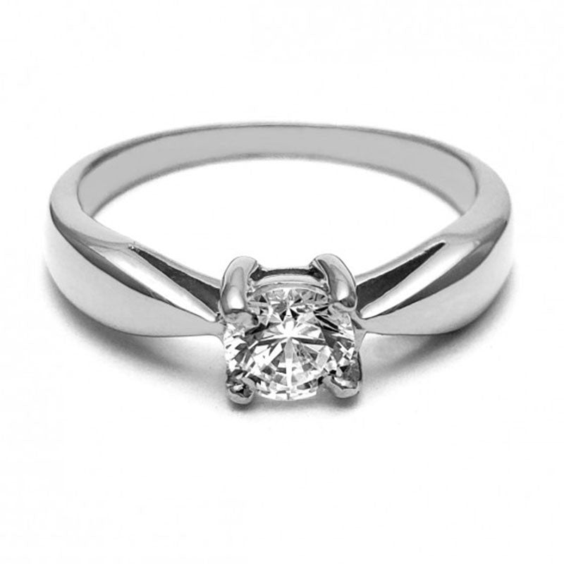 Anillo de Compromiso Solitario | Oro Blanco 14K | Zirconia de 5 mm | Peso aprox. 3.68 g