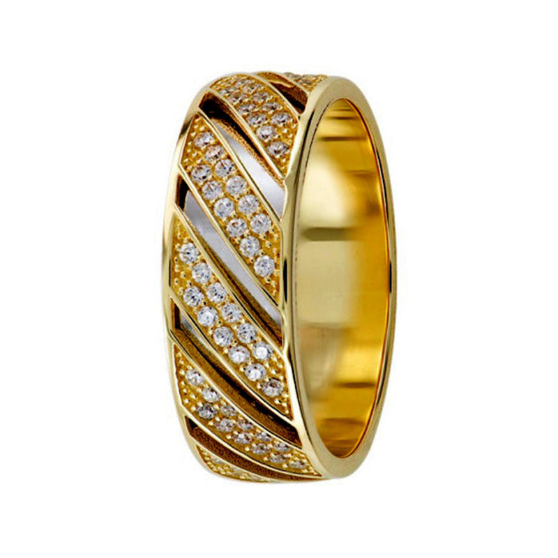 Argolla de Matrimonio, oro 14 kilates, 7 milímetros de ancho, peso aprox 4.5 gramos, con zirconias