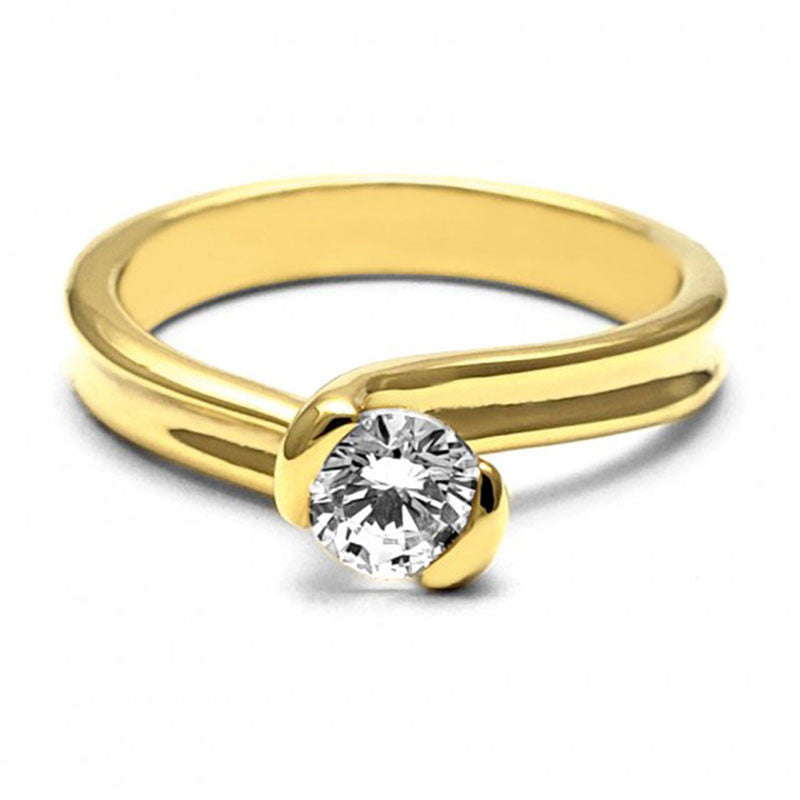 Anillo de Compromiso Bypass | Oro Amarillo 14K | Zirconia de 4.5 mm | Peso aprox. 3.98 g