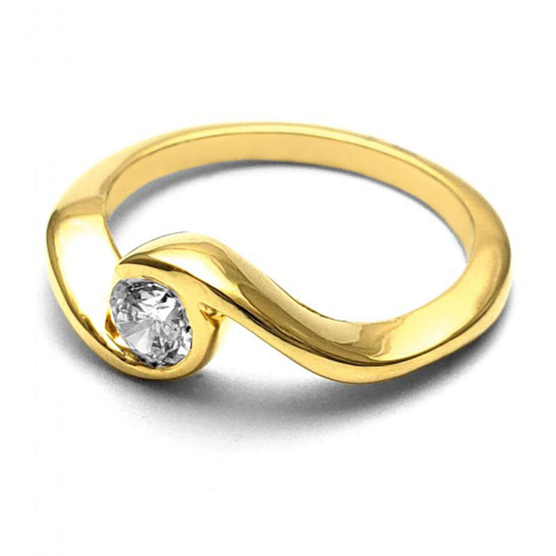 Anillo de Compromiso Bypass | Oro Amarillo 14K | Zirconia de 5 mm | Peso aprox. 3.74 g