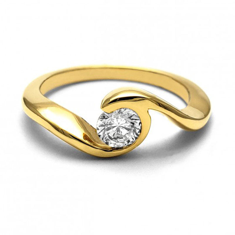 Anillo de Compromiso Bypass | Oro Amarillo 14K | Zirconia de 5 mm | Peso aprox. 3.74 g