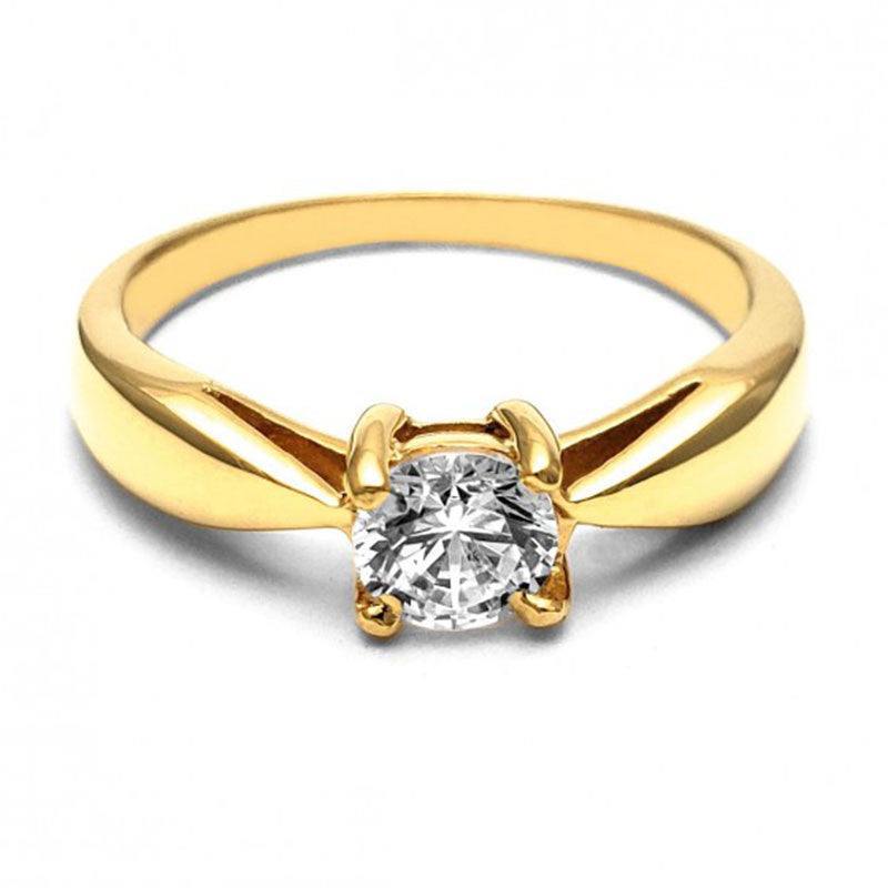 Anillo de Compromiso Solitario | Oro Amarillo 14K | Zirconia de 5 mm | Peso aprox. 3.68 g