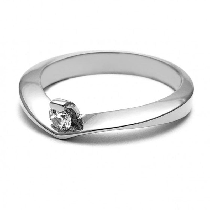 Anillo de Compromiso Solitario | Oro Blanco 14K | Zirconia de 3 mm | Peso aprox. 3.40 g