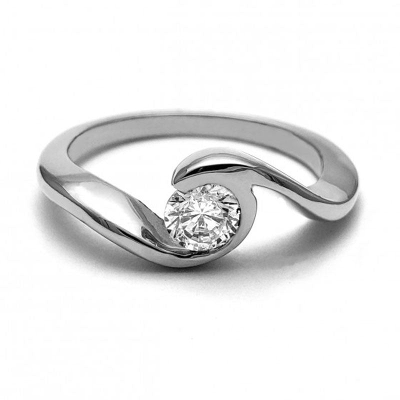 Anillo de Compromiso Bypass | Oro Blanco 14K | Zirconia de 5 mm | Peso aprox. 3.74 g