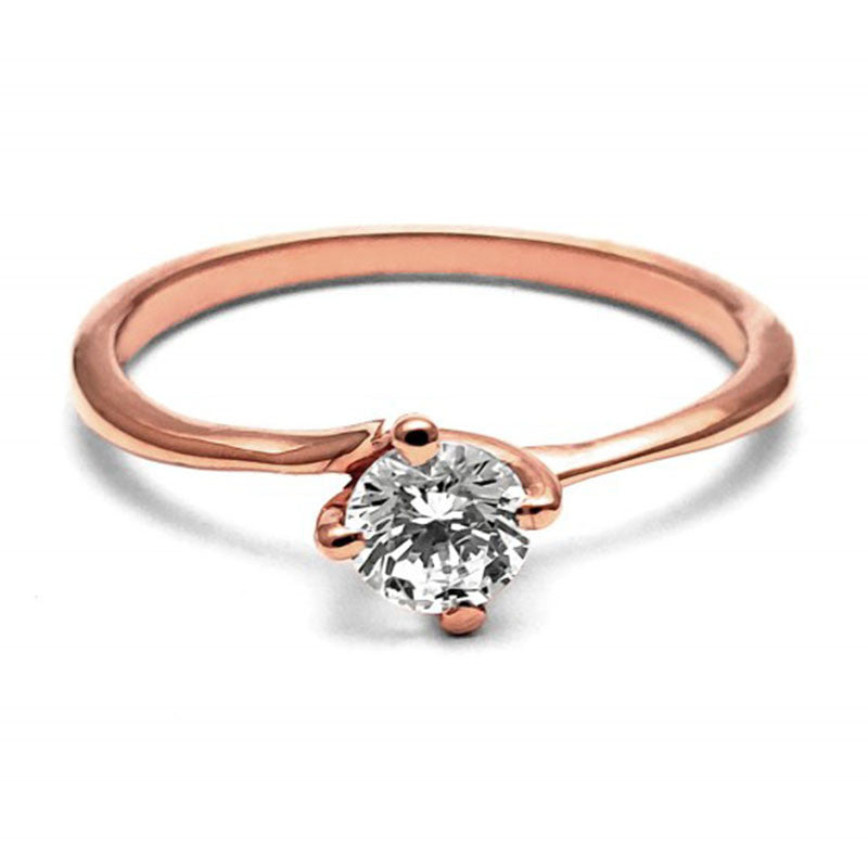 Anillo de Compromiso Solitario | Oro Rosa 14K | Zirconia de 4.5 mm | Peso aprox. 1.98 g