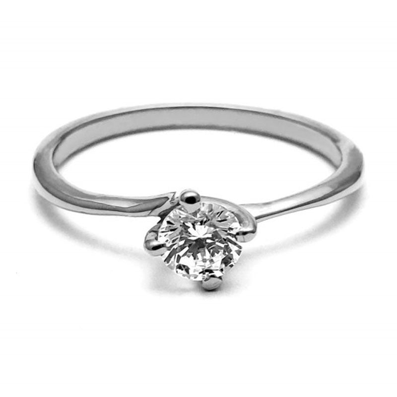 Anillo de Compromiso Solitario | Oro Blanco 14K | Zirconia de 4.5 mm | Peso aprox. 1.98 g