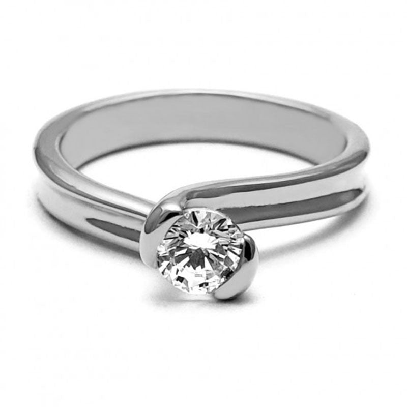 Anillo de Compromiso Bypass | Oro Blanco 14K | Zirconia de 4.5 mm | Peso aprox. 3.98 g