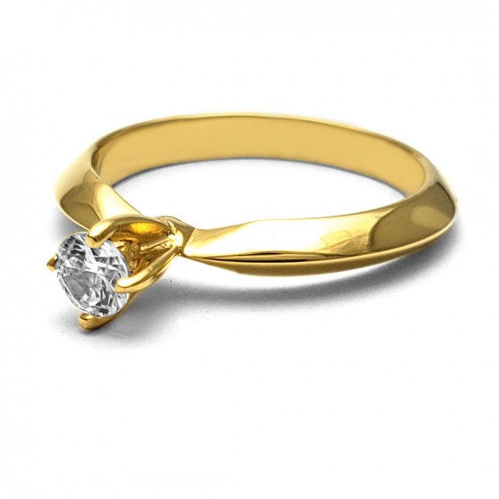 Anillo de Compromiso Solitario | Oro Amarillo 14K | Zirconia de 4 mm | Peso aprox. 3.24 g