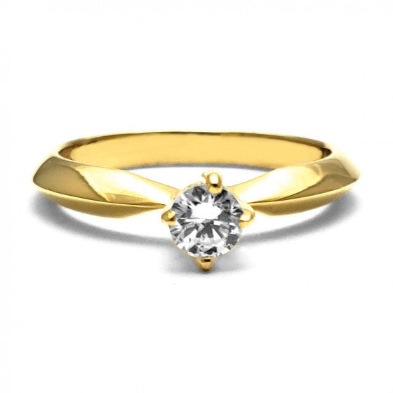 Anillo de Compromiso Solitario | Oro Amarillo 14K | Zirconia de 4 mm | Peso aprox. 3.24 g