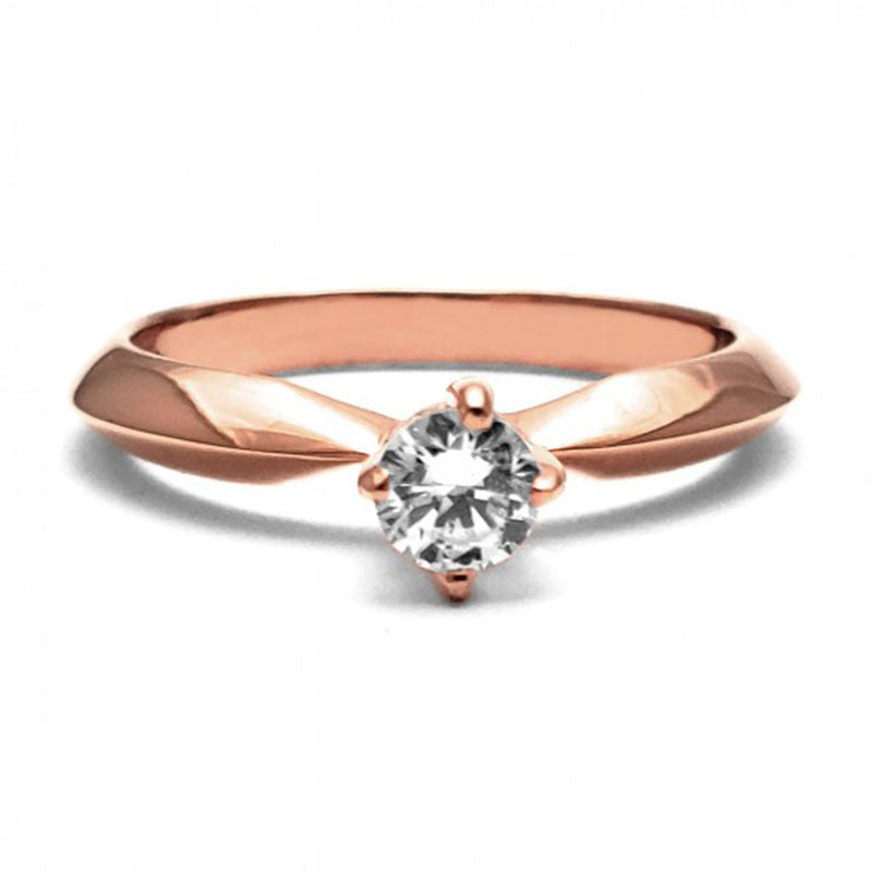 Anillo de Compromiso Solitario | Oro Rosa 14K | Zirconia de 4 mm | Peso aprox. 3.24 g