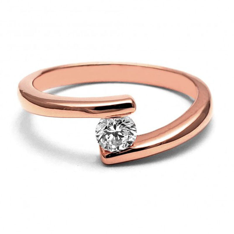 Anillo de Compromiso Bypass | Oro Rosa 14K | Zirconia de 4 mm | Peso aprox. 3.28 g