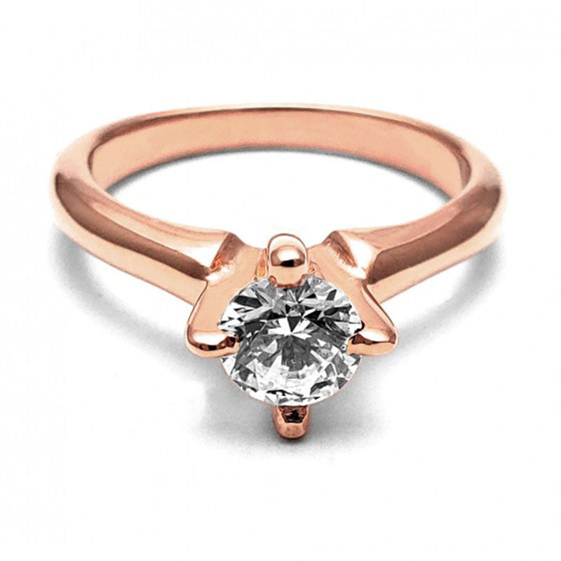 Anillo de Compromiso Solitario | Oro Rosa 14K | Zirconia de 5 mm | Peso aprox. 3.29 g