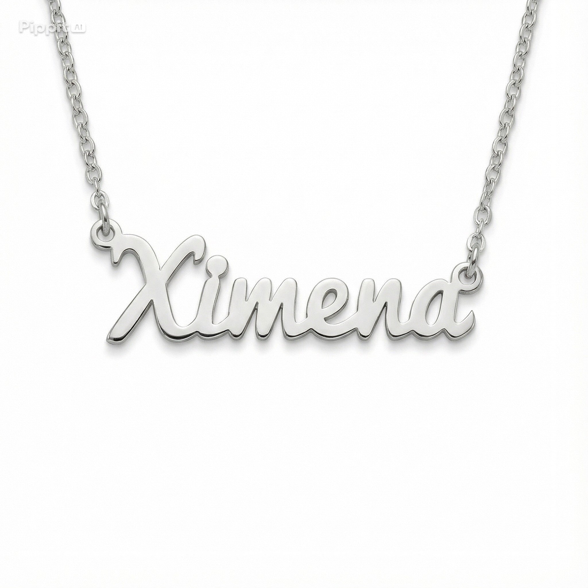 Collar de nombre personalizado, plata .925, acabado brillante, altura de letra inicial en mayúscula 1.1cm, incluye cadena.