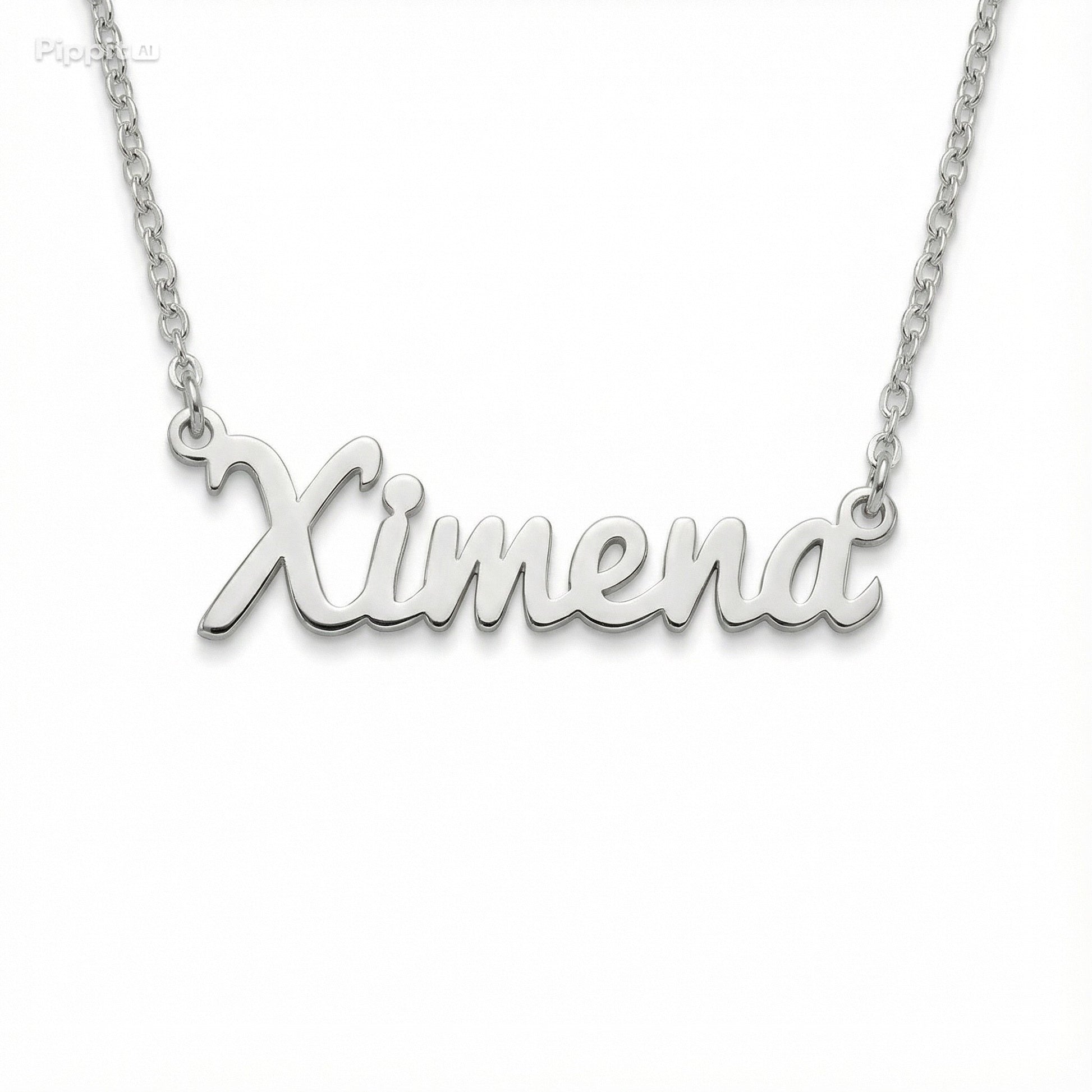 Collar de nombre personalizado, plata .925, acabado brillante, altura de letra inicial en mayúscula 1.1cm, incluye cadena.