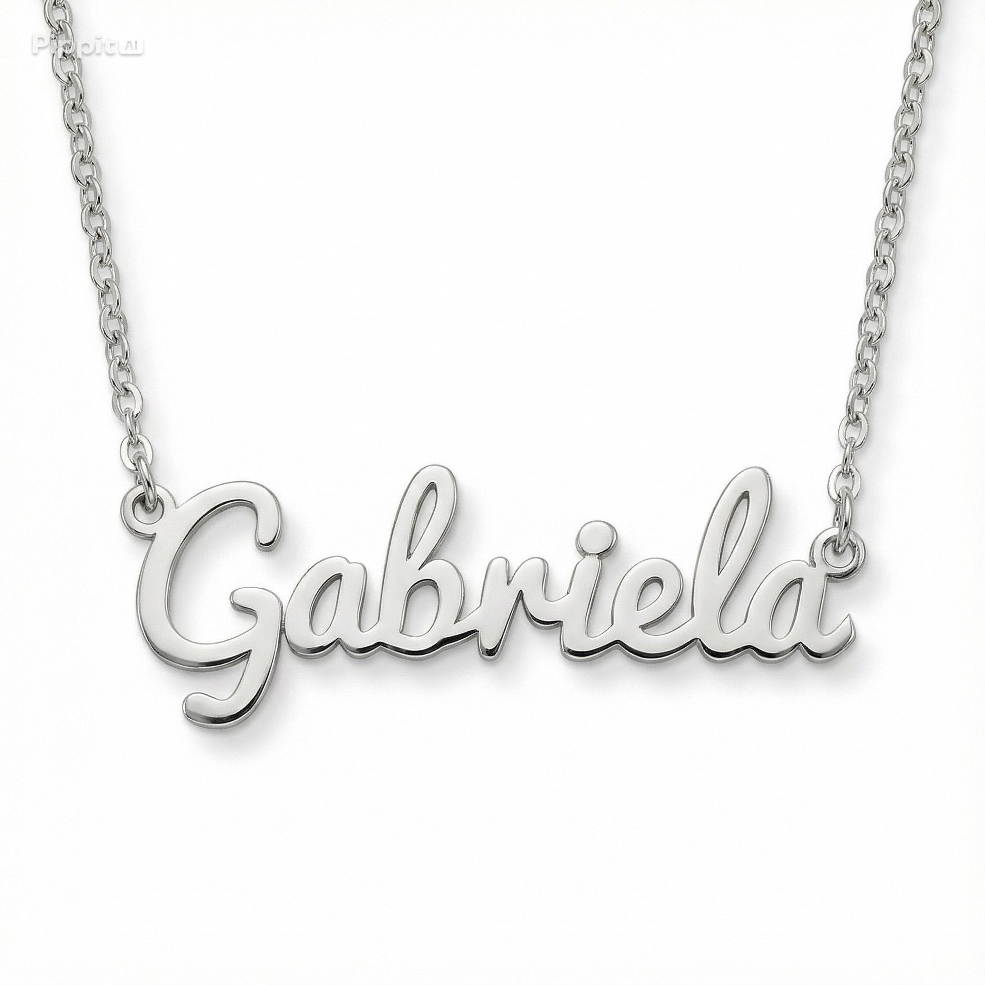 Collar de nombre personalizado, plata .925, acabado brillante, altura de letra inicial en mayúscula 1.1cm, incluye cadena.