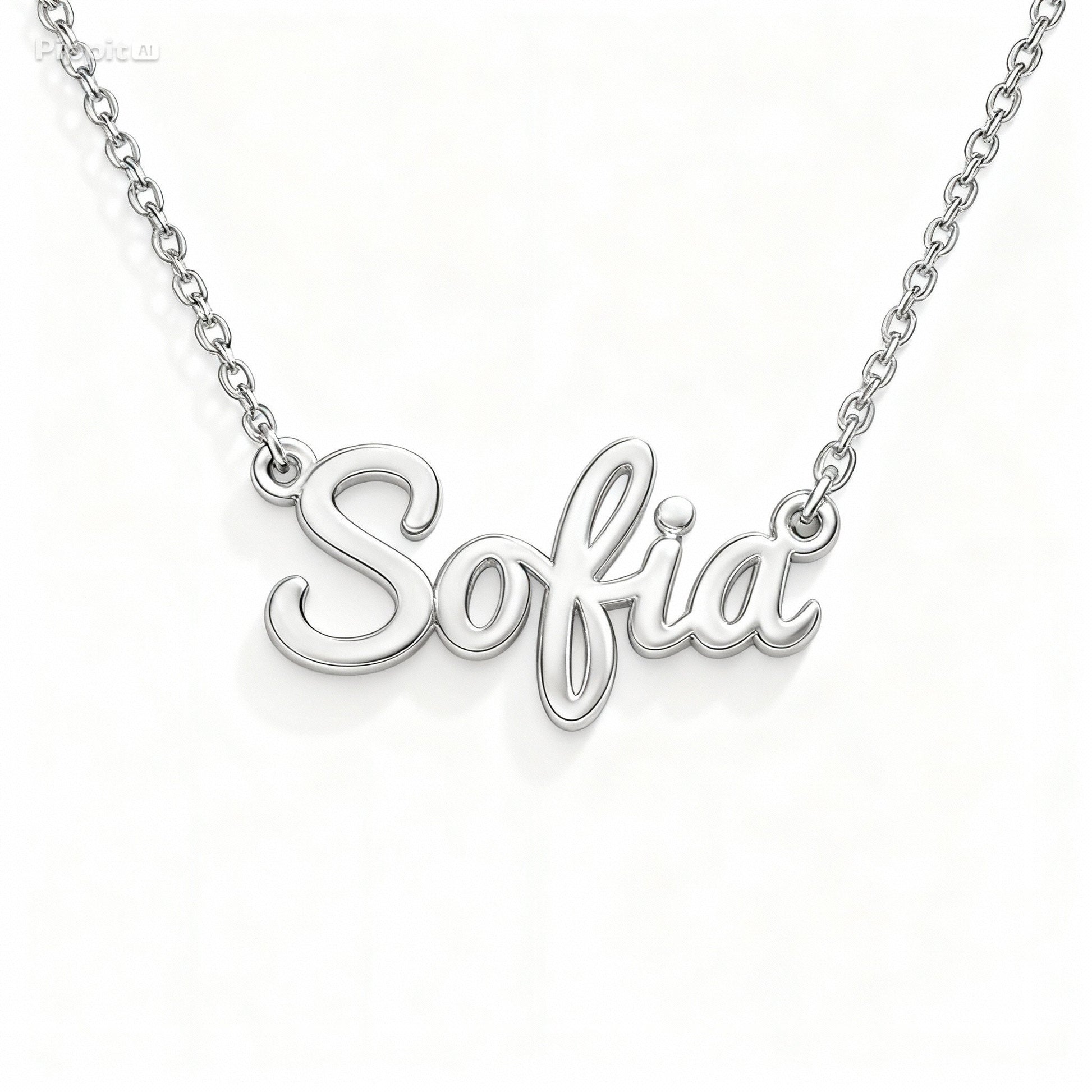 Collar de nombre personalizado, plata .925, acabado brillante, altura de letra inicial en mayúscula 1.1cm, incluye cadena.