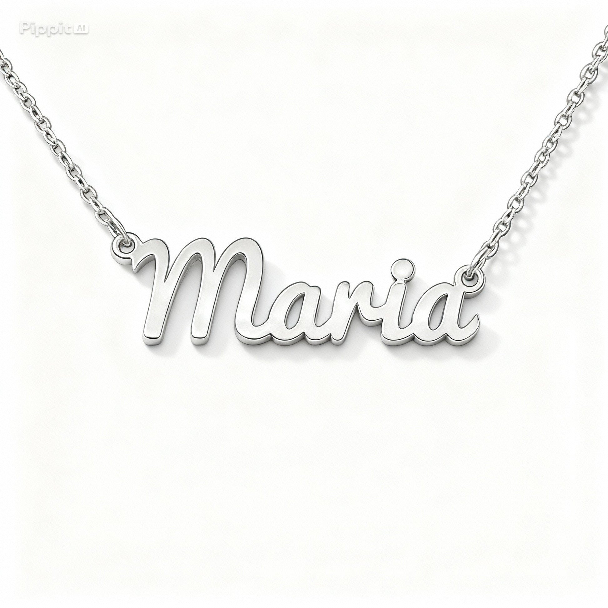 Collar de nombre personalizado, plata .925, acabado brillante, altura de letra inicial en mayúscula 1.1cm, incluye cadena.
